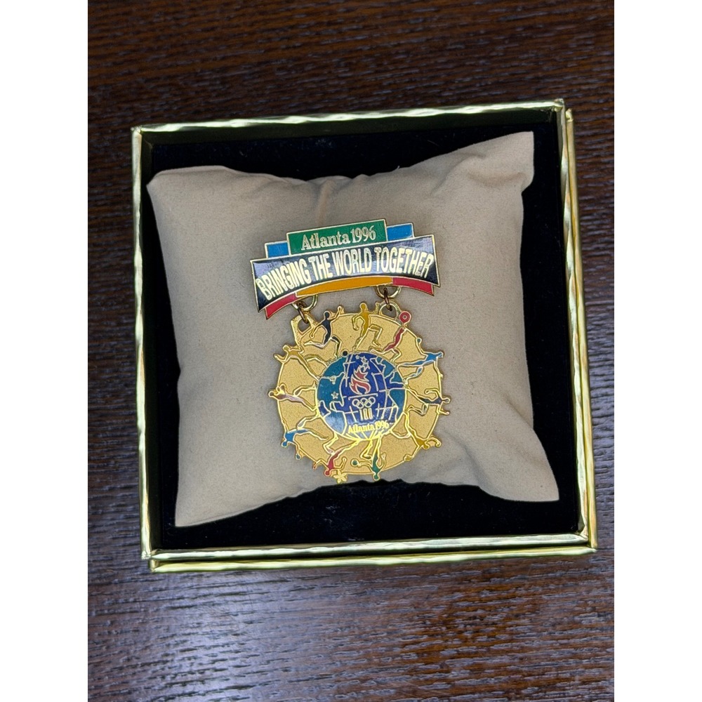 Vintage Atlanta 1996 Olympics Pin Bringing the World Together Gold Tone Enamel